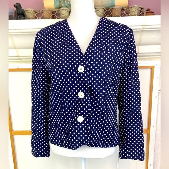 Vintage Polka Dot Navy Jacket shorter length button down - Picture 1 of 6